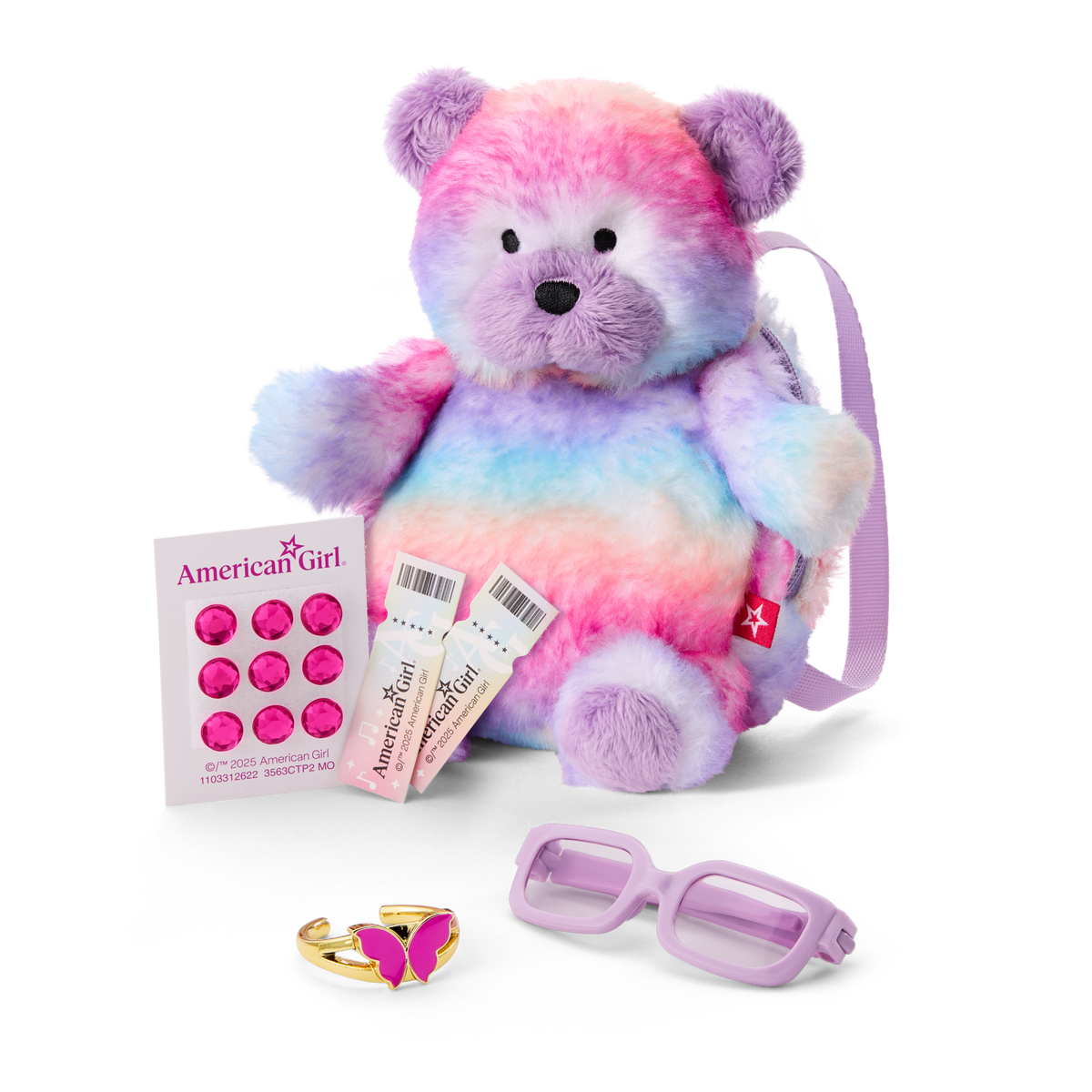 Glam Sparkly Concert Outfit & Colorful Teddy Bear Backpack & Accessory Set Bundle
