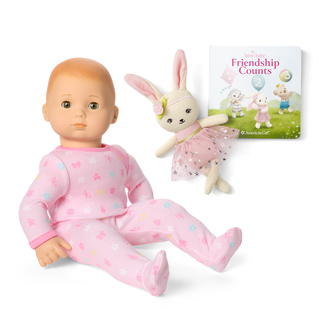 Bitty Baby® Doll #6 in Pastel Pink + Bunny Friend & Board Book