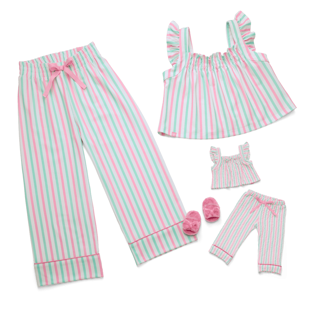 Raquel’s™ Coastal Stripes Pajamas for Girls & 18-inch Dolls