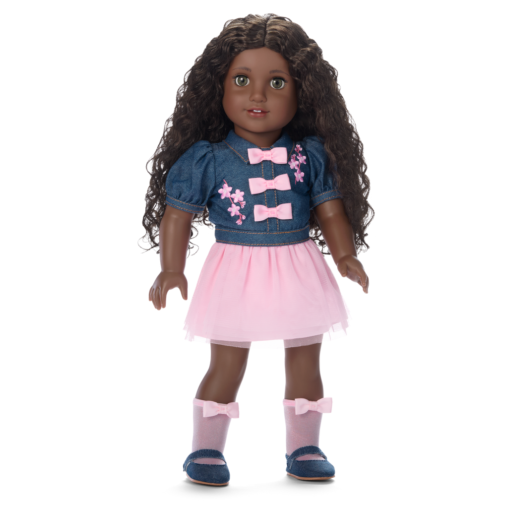 AG™ x Harlem’s Fashion Row Cherry Blossom Couture Buttoned-Up Bows Top & Skirt for 18-inch Dolls