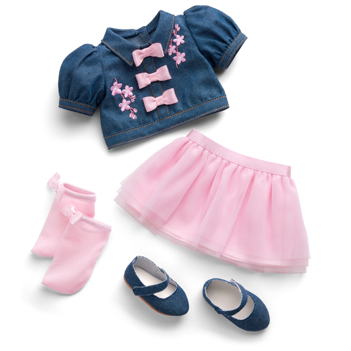 AG™ x Harlem’s Fashion Row Cherry Blossom Couture Buttoned-Up Bows Top & Skirt for 18-inch Dolls