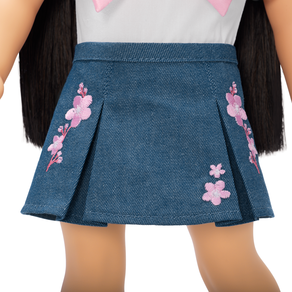 AG™ x Harlem’s Fashion Row Cherry Blossom Couture Bow Shirt & Jean Skirt for 18-inch Dolls
