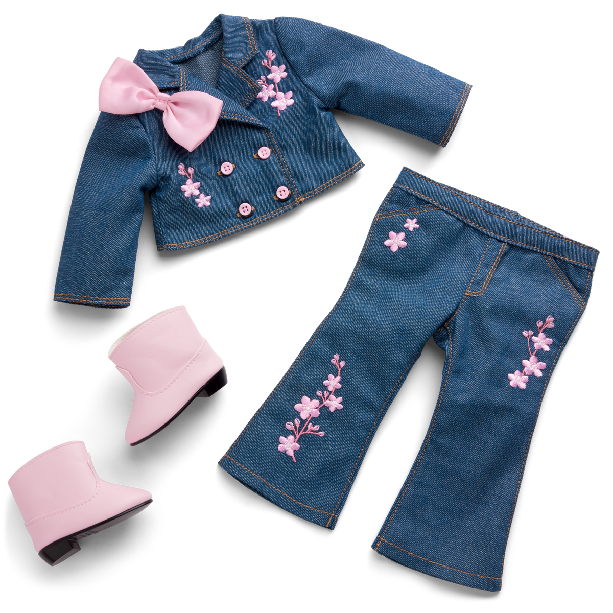 AG™ x Harlem’s Fashion Row Cherry Blossom Couture Embroidered Jean Set for 18-inch Dolls