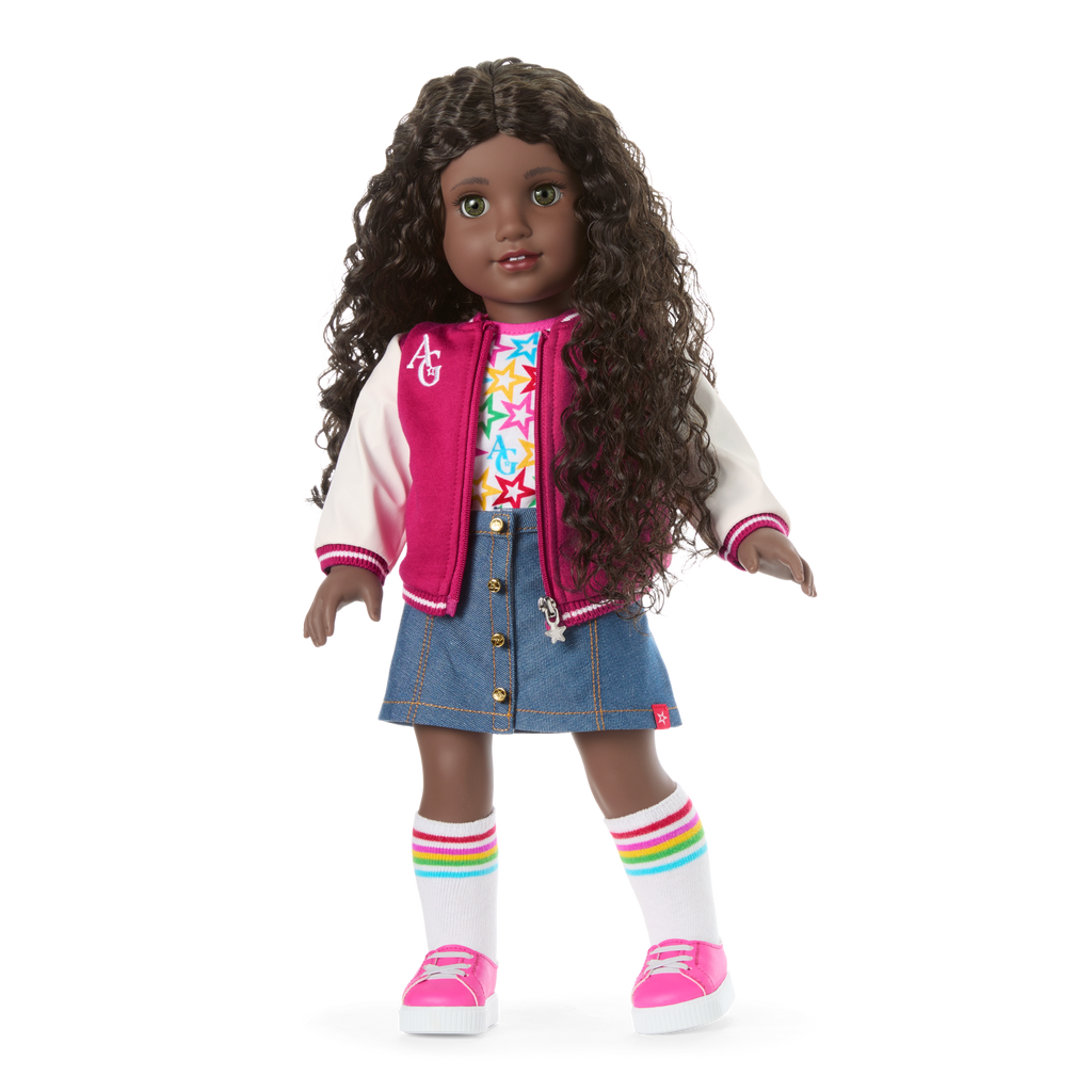 Truly Me™ 18-inch Doll #127 with curly dark-brown hair