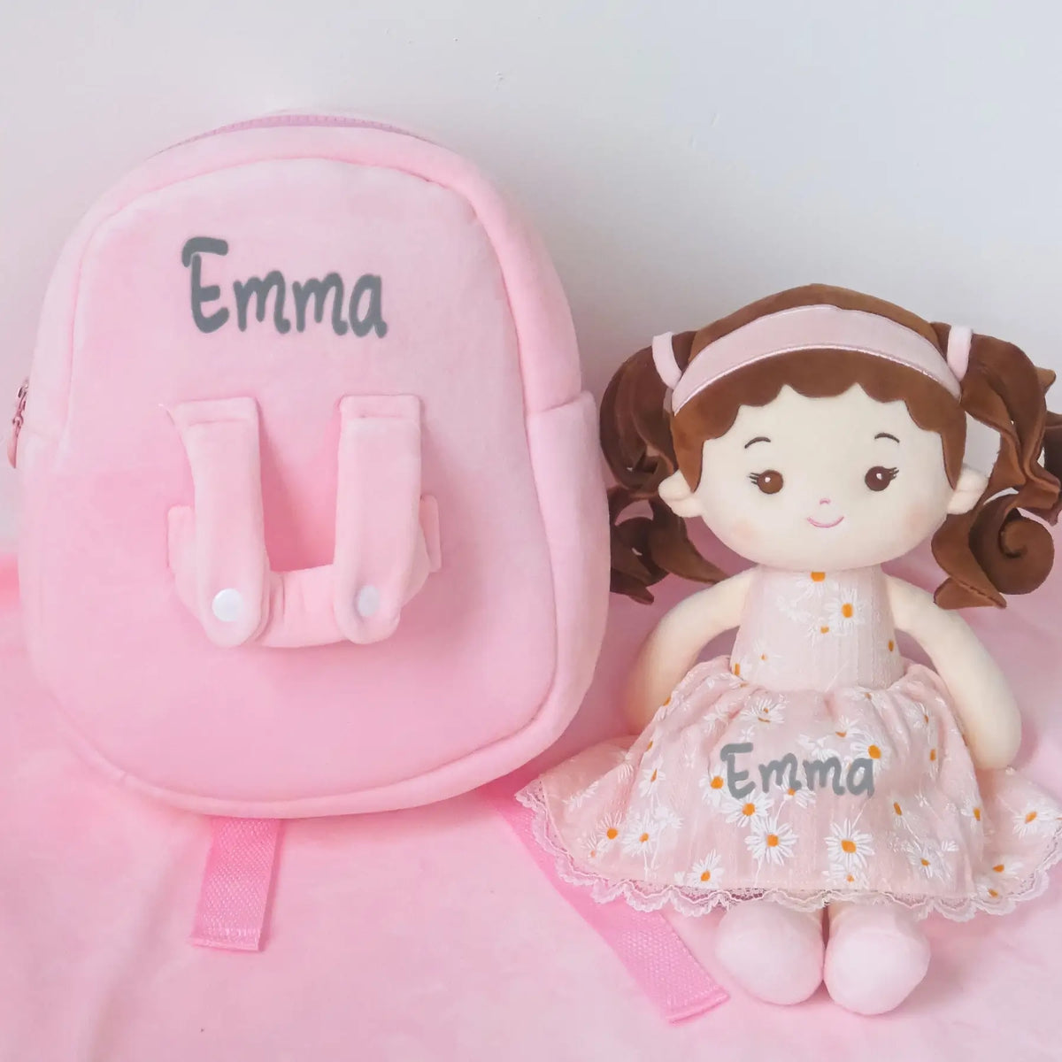 Personalized Daisy Girl Doll Backpack -Pink (2 Skin Tones)