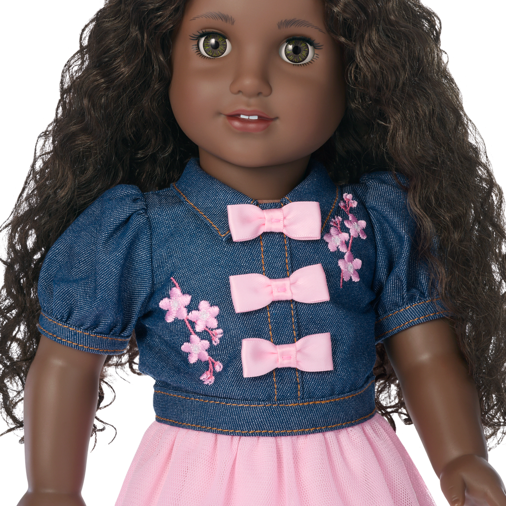 AG™ x Harlem’s Fashion Row Cherry Blossom Couture Buttoned-Up Bows Top & Skirt for 18-inch Dolls