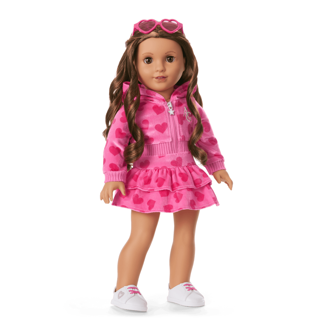 Pink Hearts Hoodie Dress for Girls & 18-inch Dolls