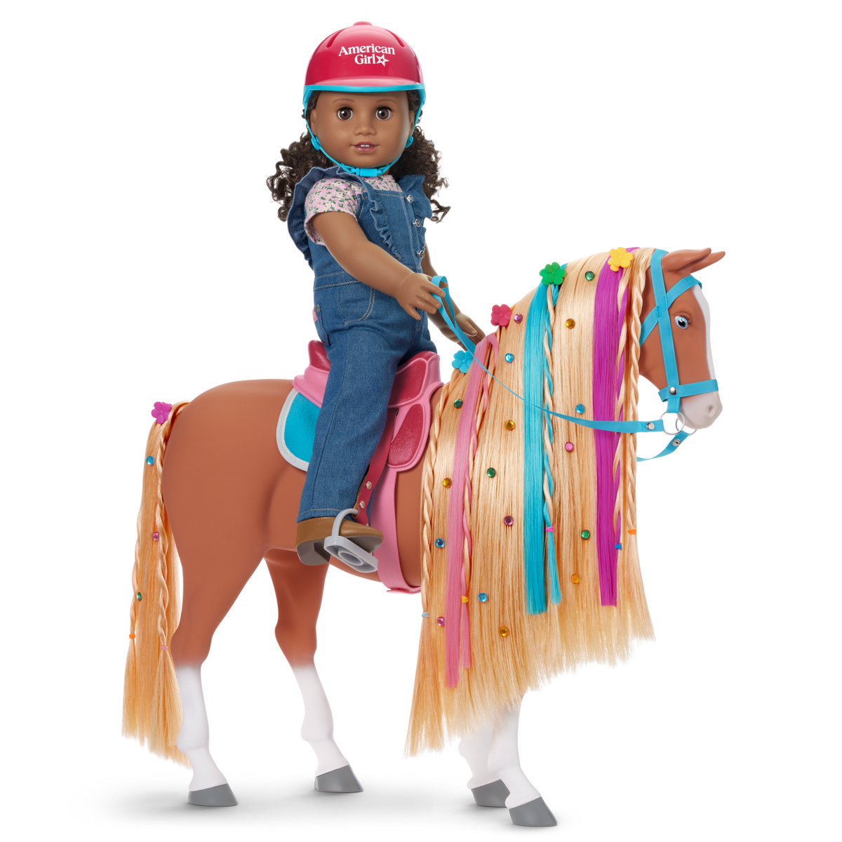 Chestnut Charm Horse & Western Flowers Denim Jumpsuit for 18-inch Dolls
